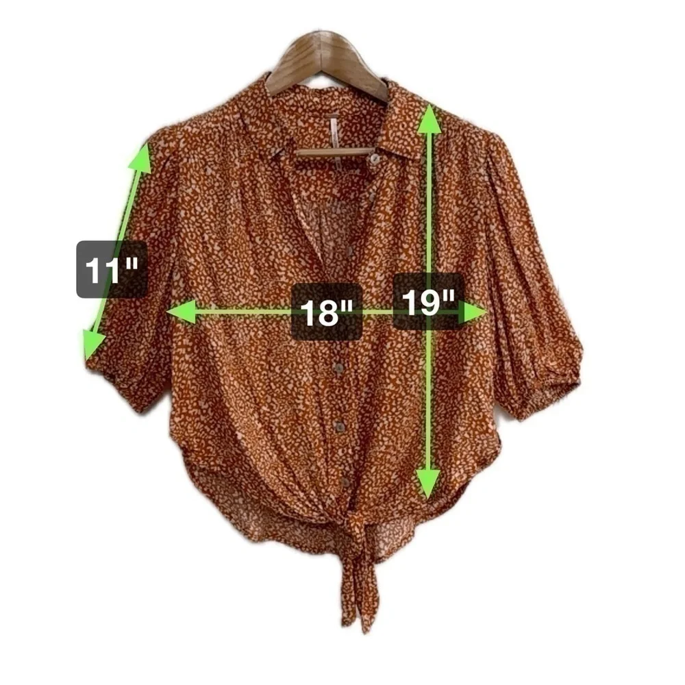 Free People Celia Printed Tie-front Blouse In Rust Combo SZ XS